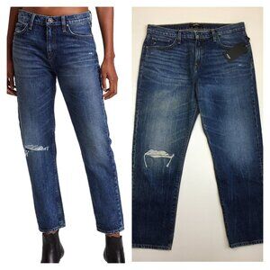 NWT HUDSON Med/Dark Wash JESSI Relaxed Cropped Boyfriend 5 Pocket Jeans